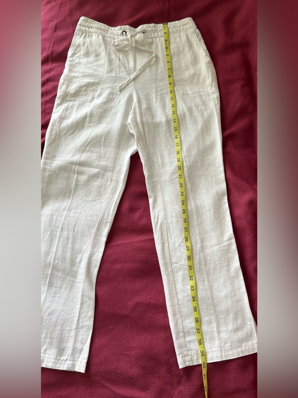 White Linen Drawstring Pants - Picture 5 of 9